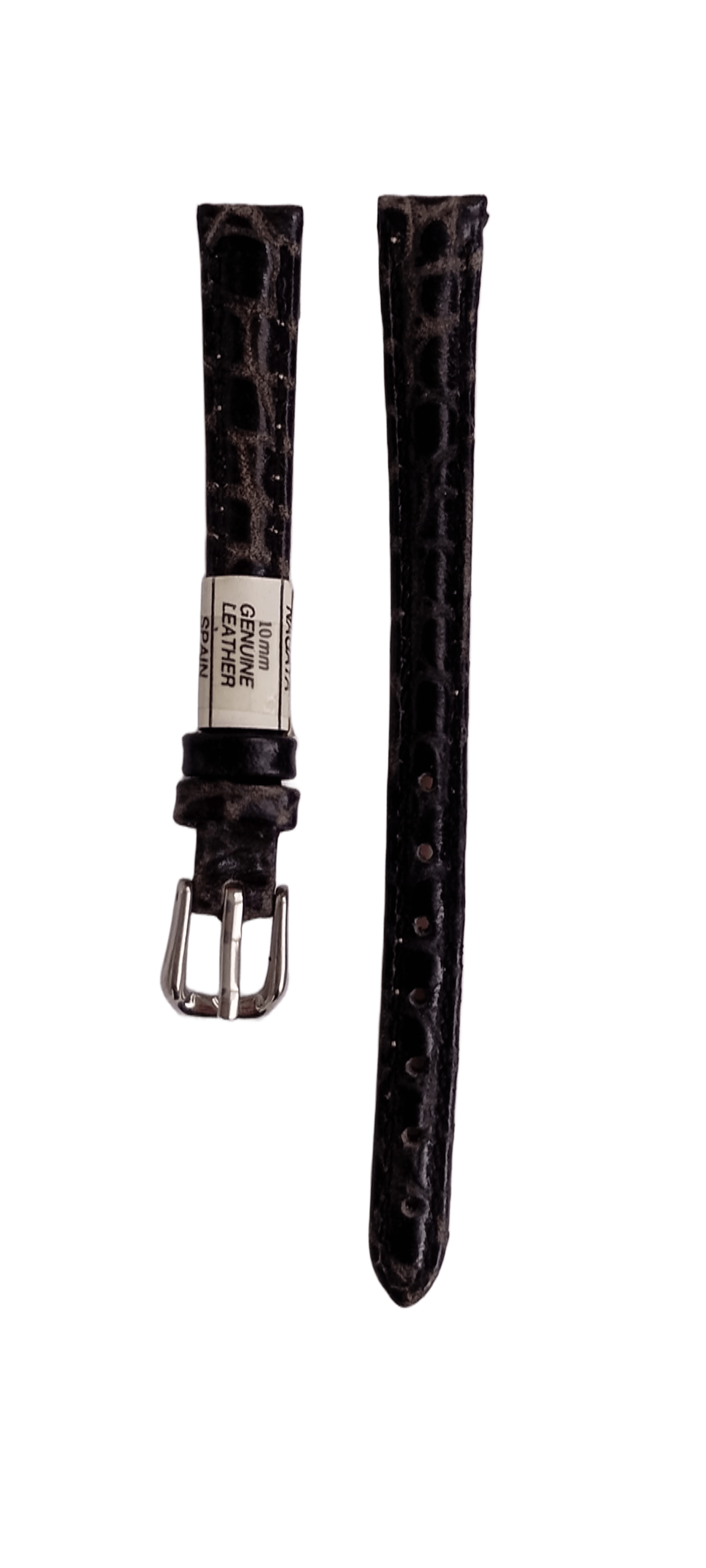 Ремешок для часов кожаный Крокодил 10х170 мм Черный (421F)