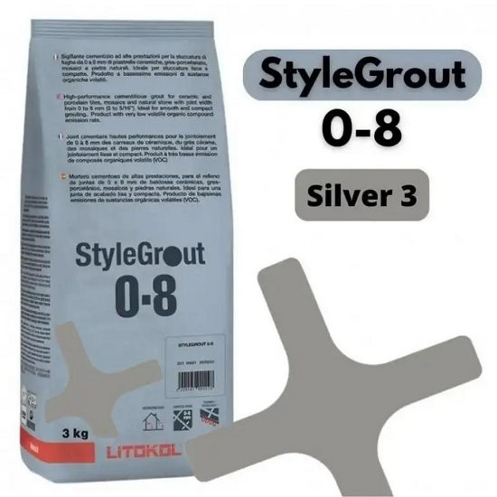 Затирка для плитки цементная Litokol StyleGrout 0-8 3 кг Silver 3 (SG08SLV30063)