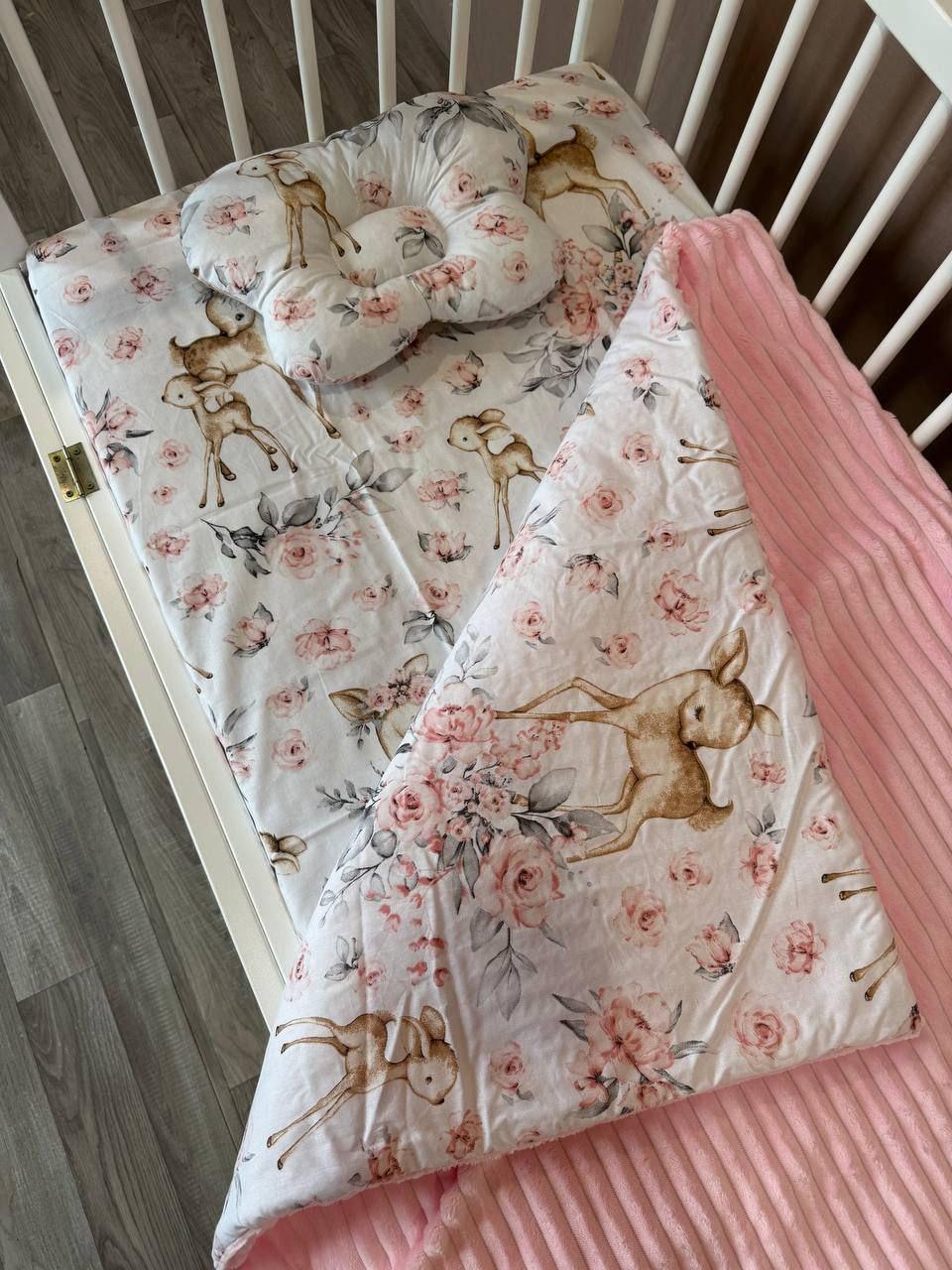 Комплект постельного белья Манюня Олени из бязи для кроватки 78x98 см Розовый (П4К-am-manin-024)