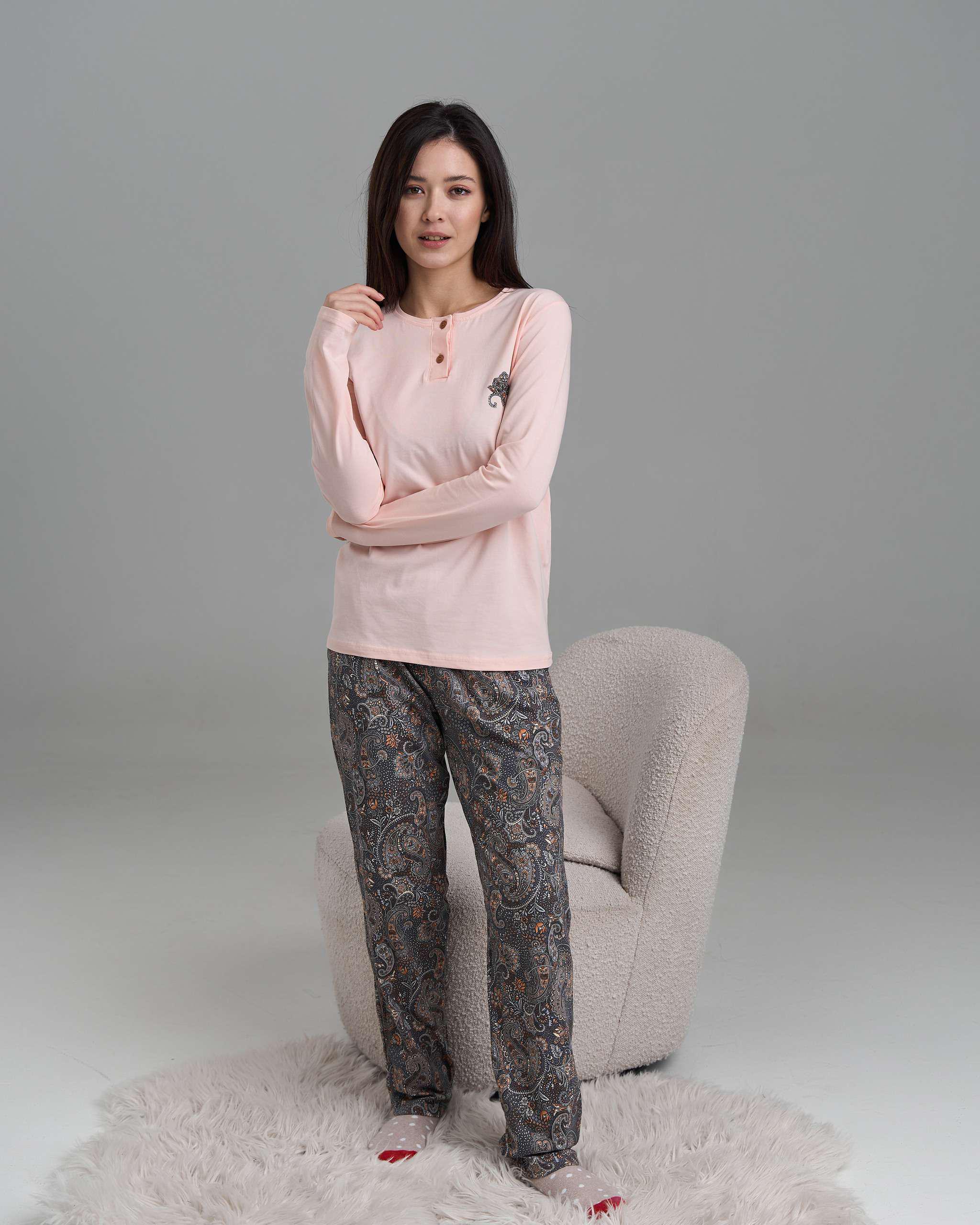 Пижама женская с брюками Турецкий огурец XL Светло-персиковый (96607)