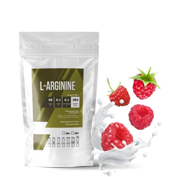 Амінокислота L-Arginine Малина для спортивних тренувань на 60 порцій 300 г (21-125-arg-ml300)