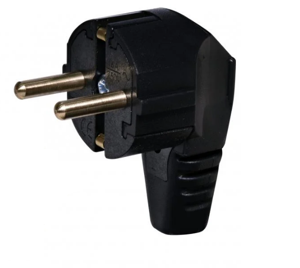 Вилка побутова із заземленням кутова ETI PKB-90 16А 2P+PE каучук IP20 Чорний (4481000)