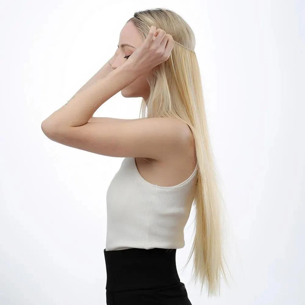 Волосся накладне пряме на еластичній нитці 56 см Золотий Блонд (14505168) - фото 4