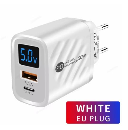 Зарядний пристрій 20W на 2 порти 1-USB, 1-PD з екраном White - фото 4