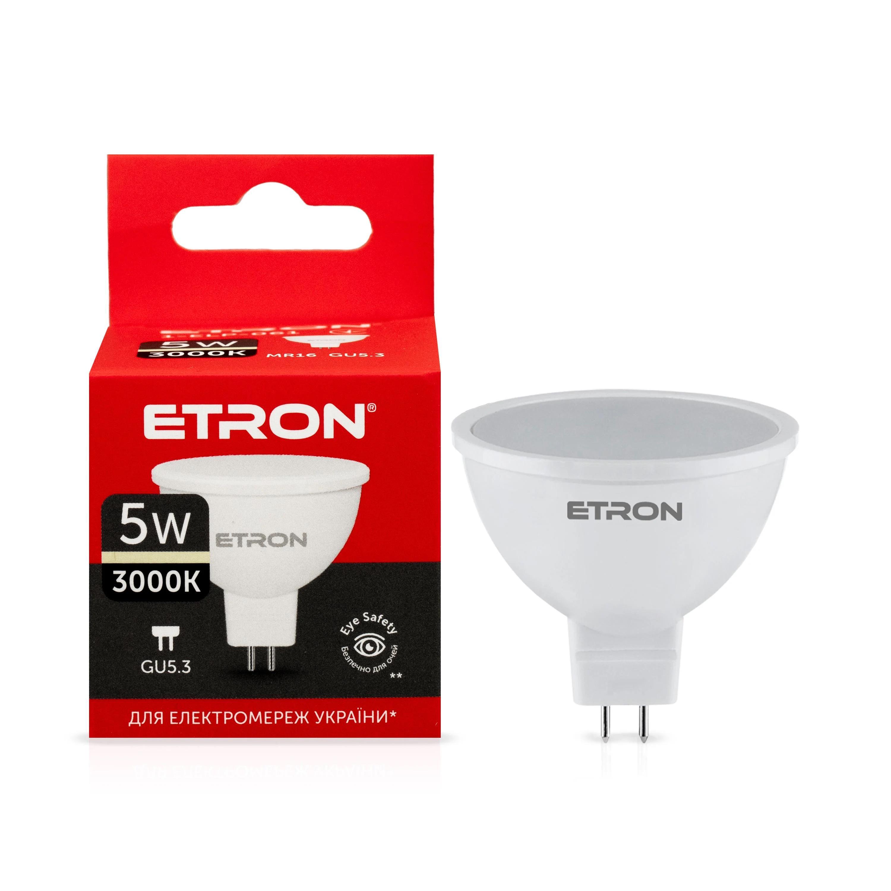 Світлодіодна лампа ETRON 5W MR16 3000K 220V GU5.3 Теплий білий (1-ELP-061)