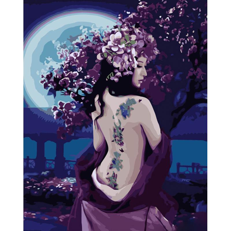 Картина по номерам Strateg Премиум Полуночный сирень с лаком и с уровнем 40х50 см (GS1368)