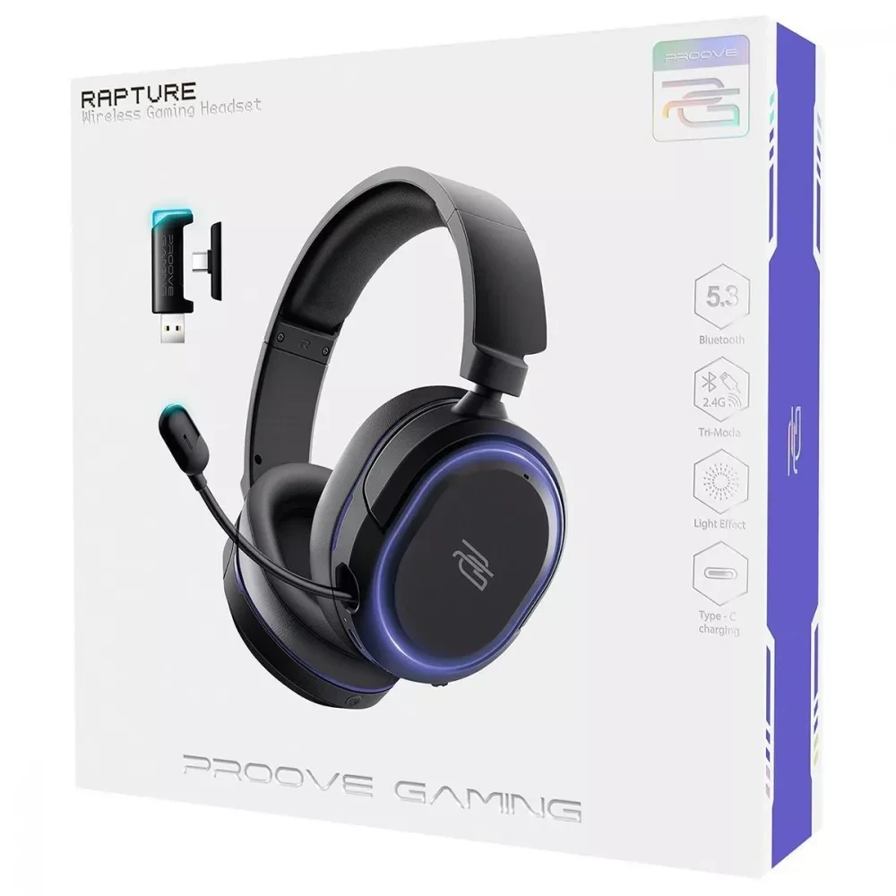 Беспроводная игровая гарнитура Proove Gaming Rapture Bluetooth с подсветкой Black