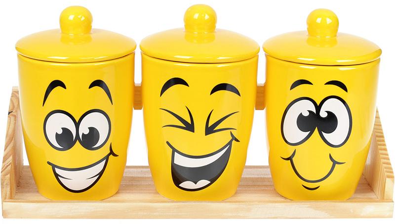 Набор банок керамических Funny Smile 650 мл на деревянной подставке (BD-DM779-SM)
