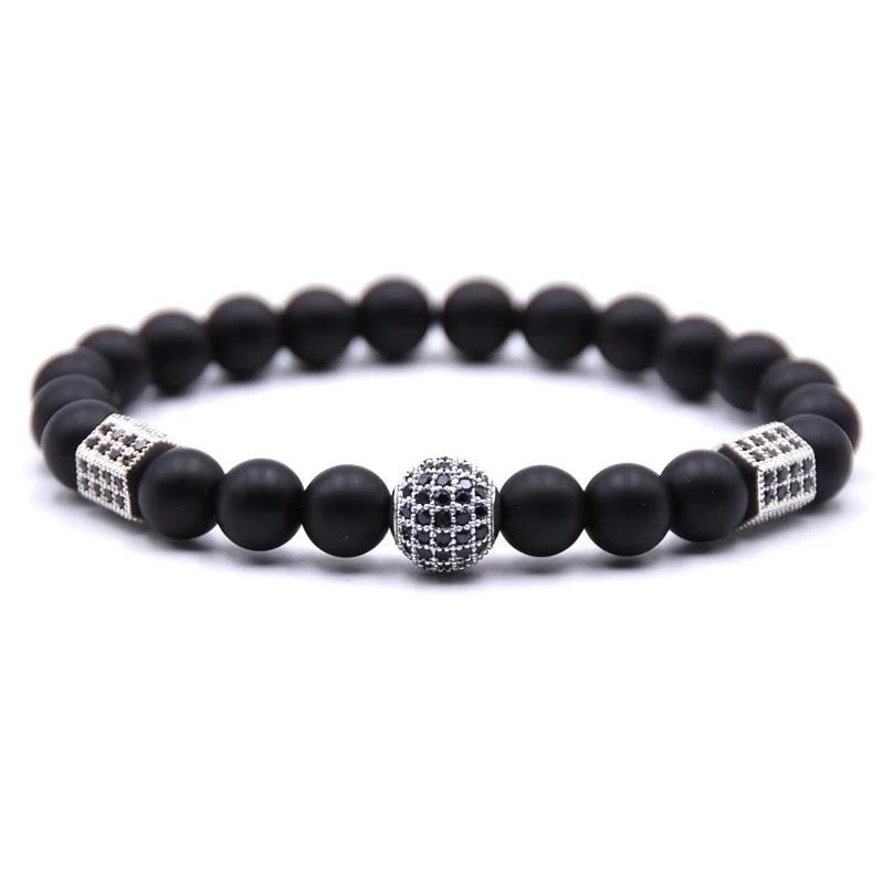 Браслет із шунгіту з кулею та багатогранниками р. 23 Чорний/Срібний (90096)