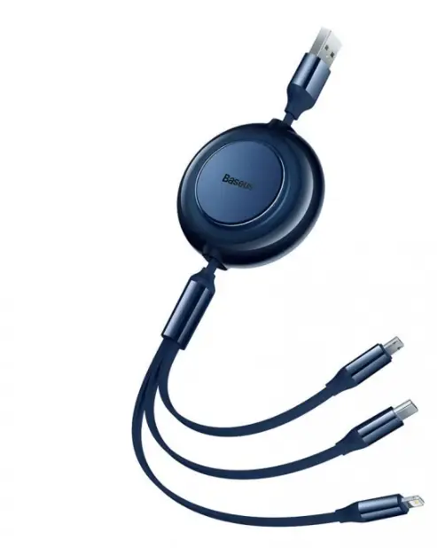 Кабель BASEUS Bright Mirror 2 Series 3в1 Cable USB to MicroUSB/Lightning/Type-C CAMJ010003 3,5A 1,1 м Blue - фото 1