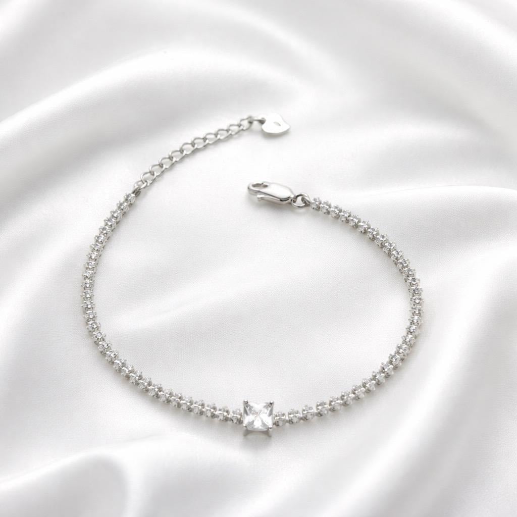 Браслет срібний з центральним каменем квадратної форми р. 17-20 см