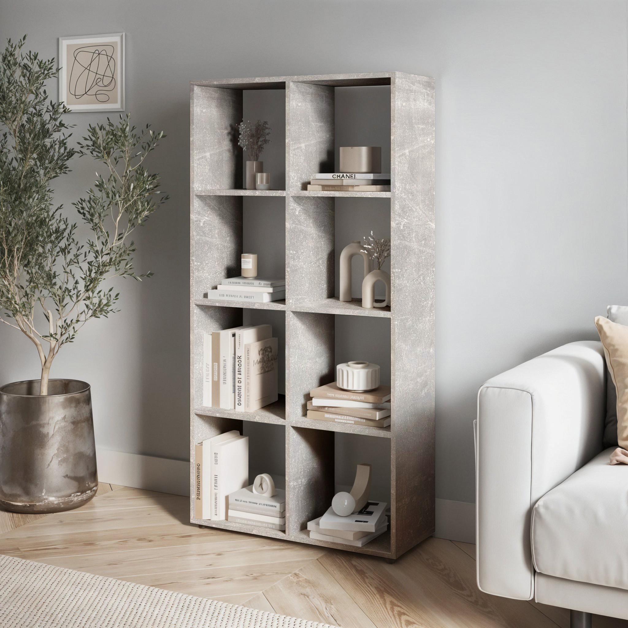 Стелаж для книг та декору на 8 комірок GP-17 720х230х1430 мм Бетон - фото 2