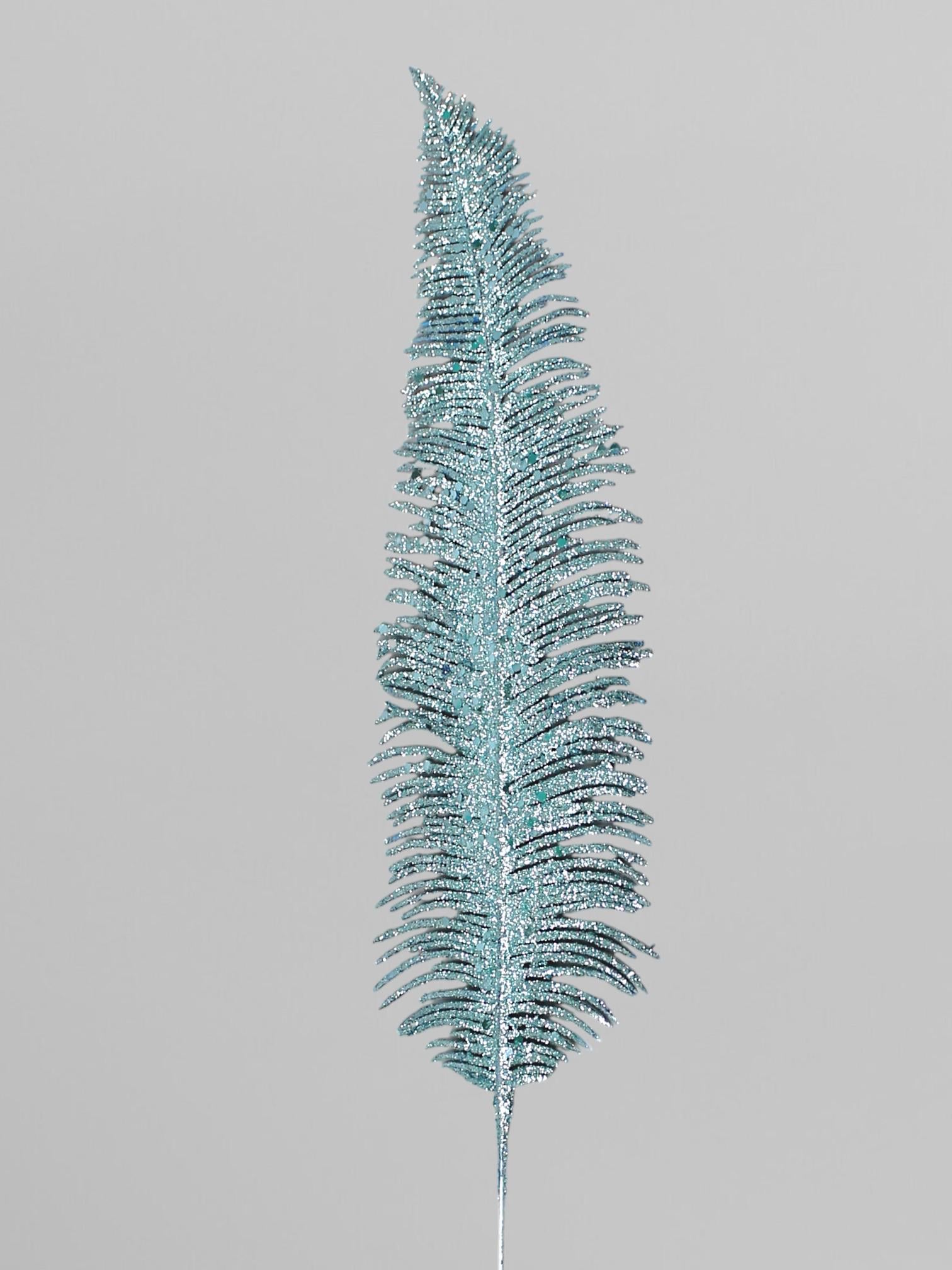 Декоративная ветвь Перья с блестками 39 см Голубой (Р03074)