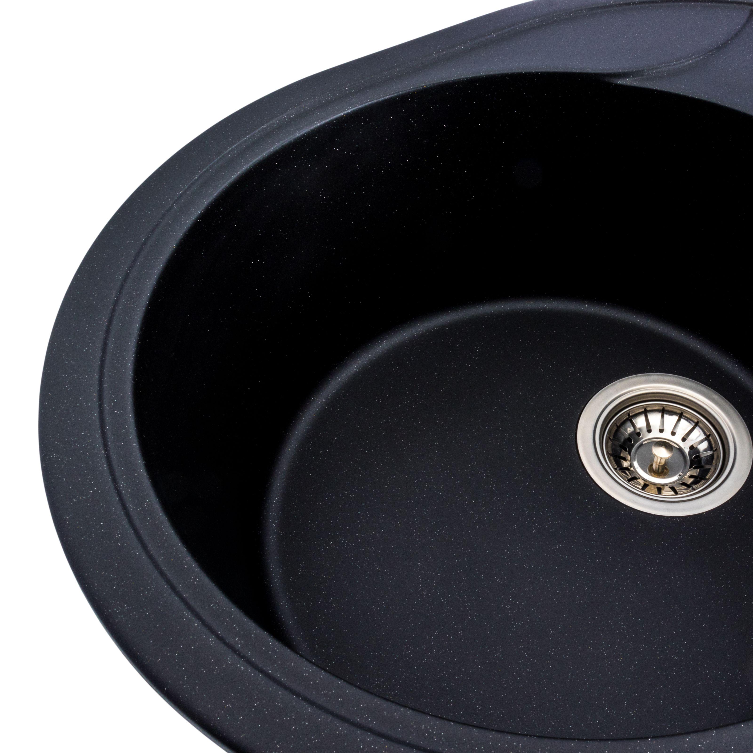 Мийка кухонна Platinum PLS-A38326 гранітна овальна 575x465 мм Чорний (25960796) - фото 5