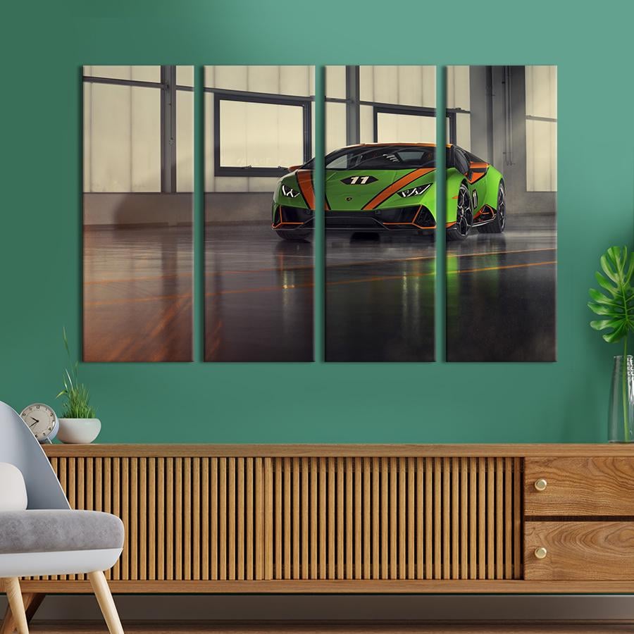 Картина на холсте Яркий салатовый Lamborghini Huracan 89x53 см (1265-41)