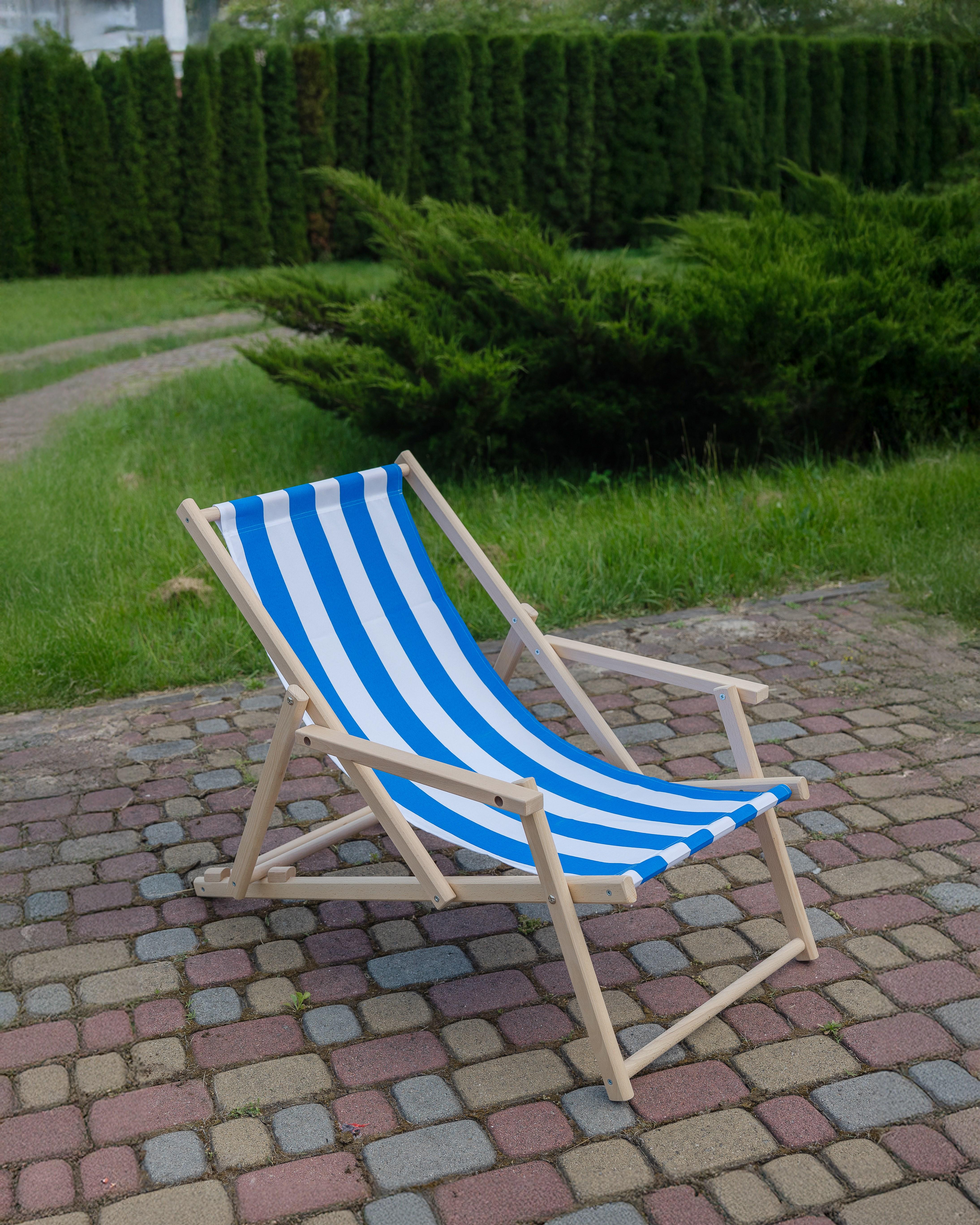 Шезлонг дерев'яний розкладний XRmaster з підлокітниками Синьо-білий (0002241) - фото 3 Шезлонг дерев'яний розкладний XRmaster з підлокітниками Синьо-білий (0002241) - фото 3