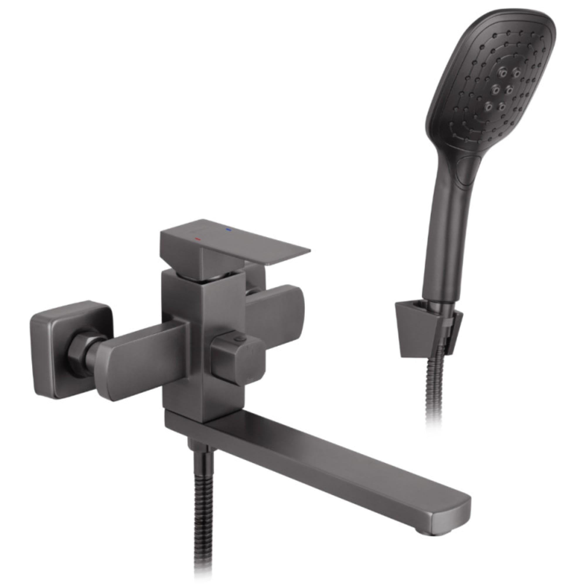 Смеситель для ванны Kroner KRP Edelstahl Kubus PVD070 однорычажный с ручной лейкой Графит (CV035908)