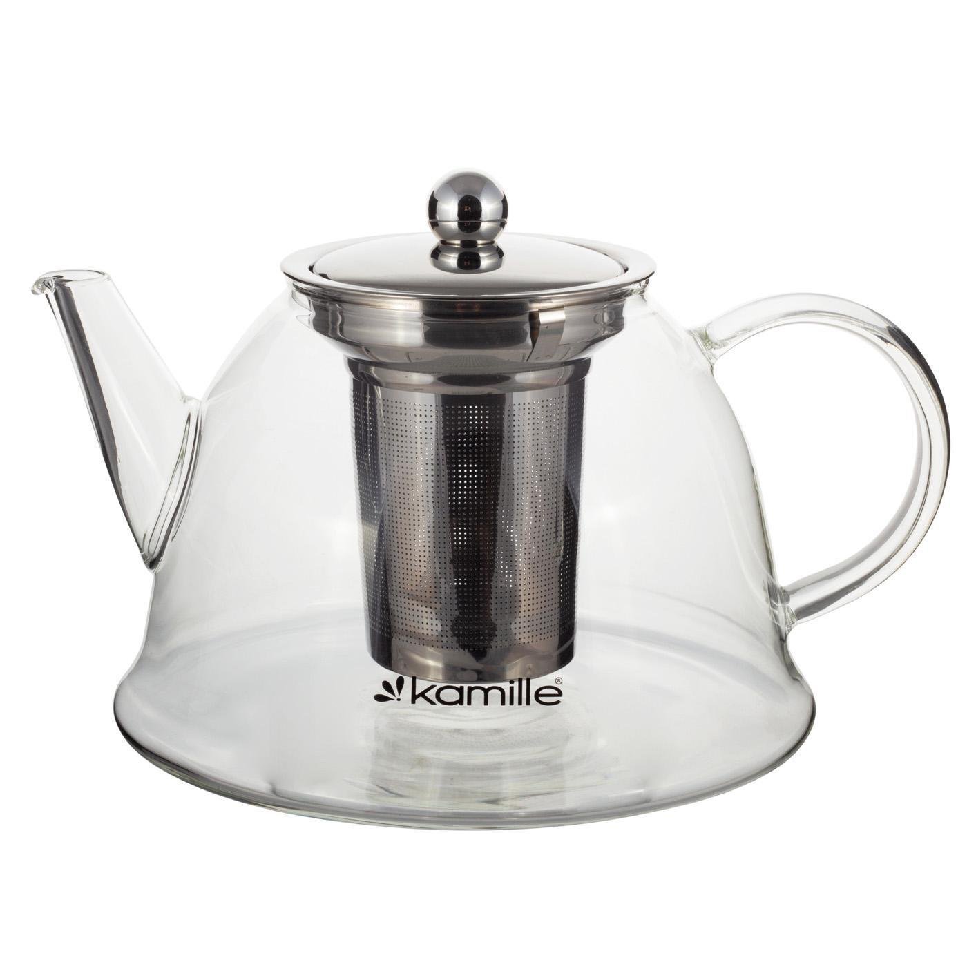 Заварочный чайник со стеклянной ручкой Kamille KM-0784L из нержавеющей стали и термостойкого стекла 1500 мл Прозрачный (150-84-0784L)