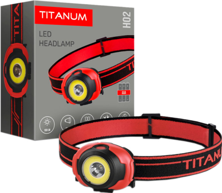 Фонарь налобный светодиодный Titanium TLF-H02 6500K 100Lm Black-Red (23133976) - фото 2