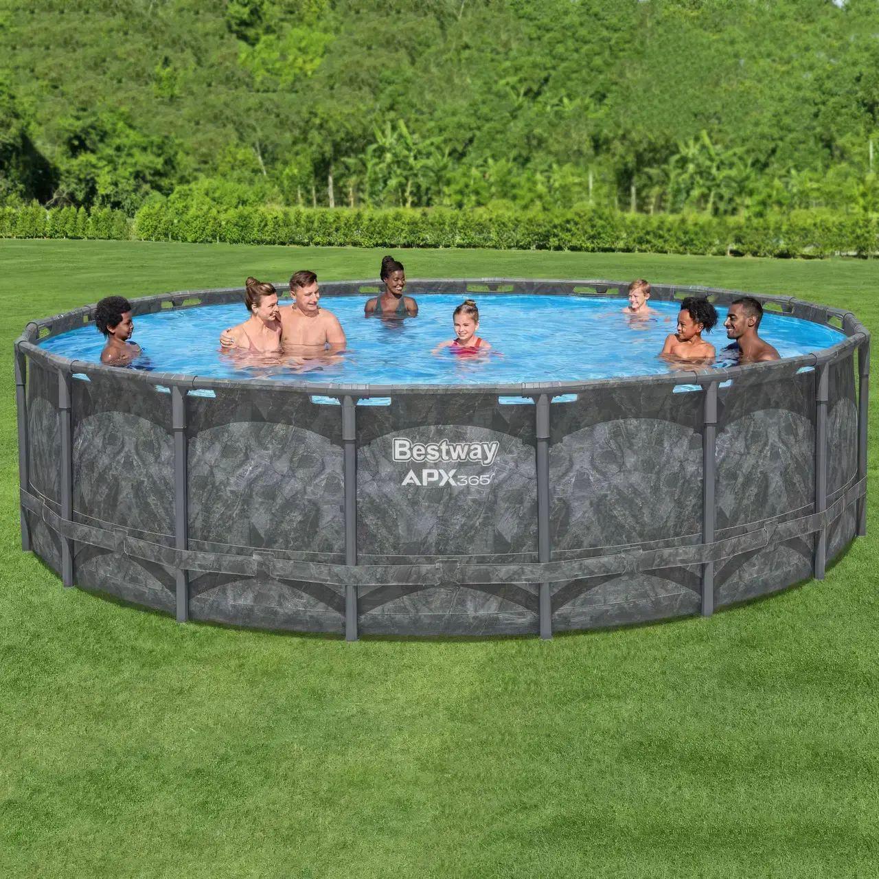 Бассейн каркасный Bestway круглый с фильтр-насосом/лестницей/тентом 549х132 см 26 000 л (561KC) Серый - фото 5