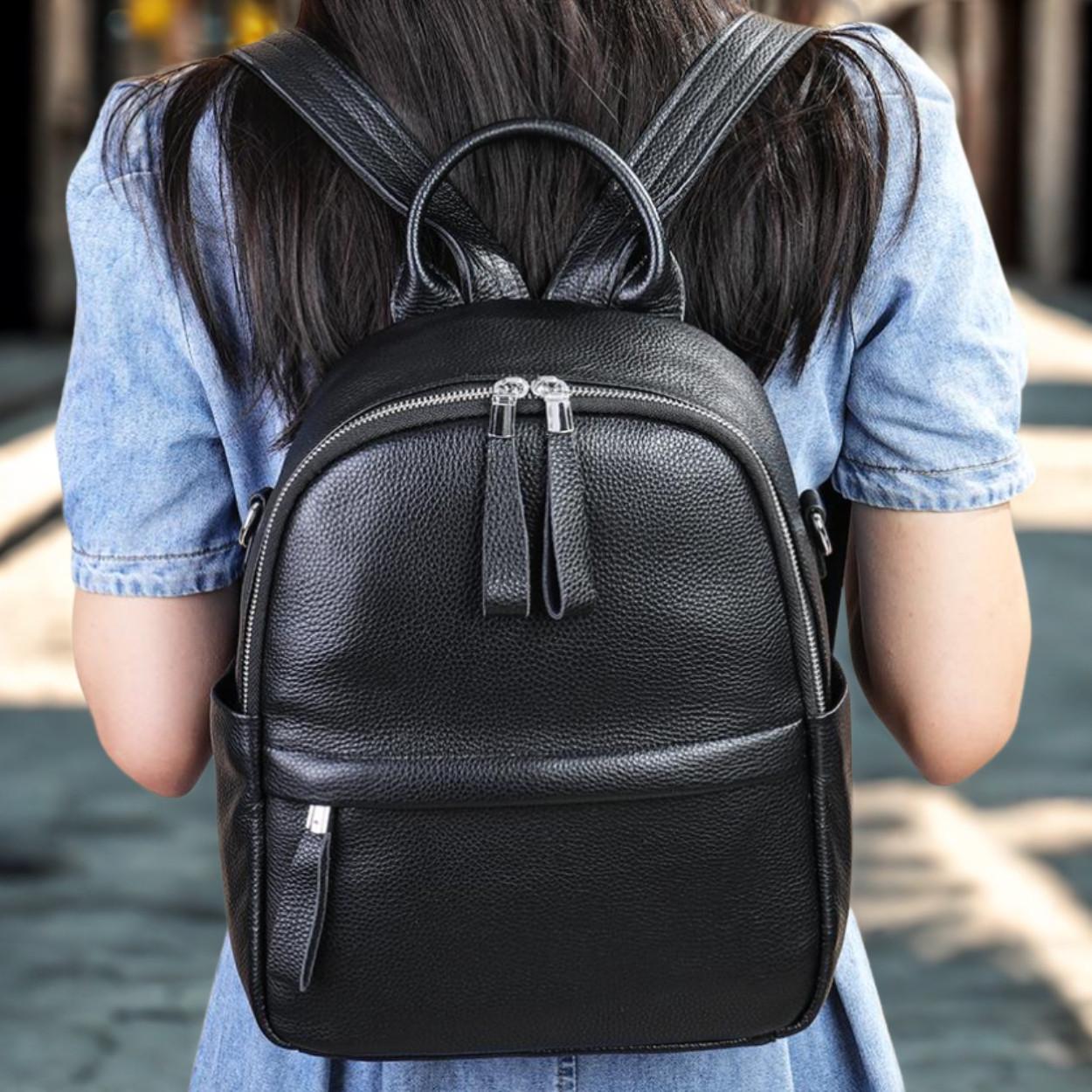 Рюкзак жіночий Lorian з натуральної шкіри з зовнішнім карманом на молнії Чорний (LR 25BG8122-black) - фото 2 Рюкзак жіночий Lorian з натуральної шкіри з зовнішнім карманом на молнії Чорний (LR 25BG8122-black) - фото 2