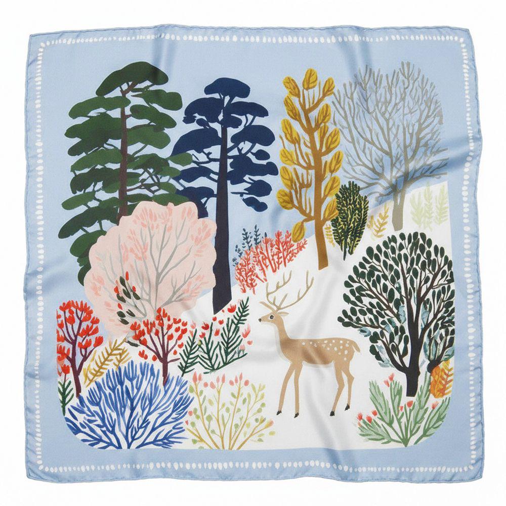 Платок шелковый Presentville Армани с принтом Олень в зимнем лесу 68х68 см (HUST_26NY012)
