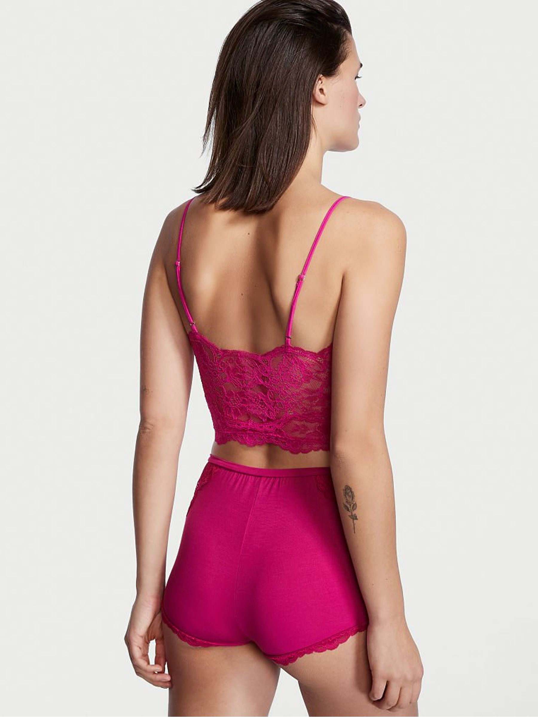 Комплект для сну Victoria's Secret Modal & Lace Back Cropped Cami Set модал M Фуксія (20994506) - фото 2