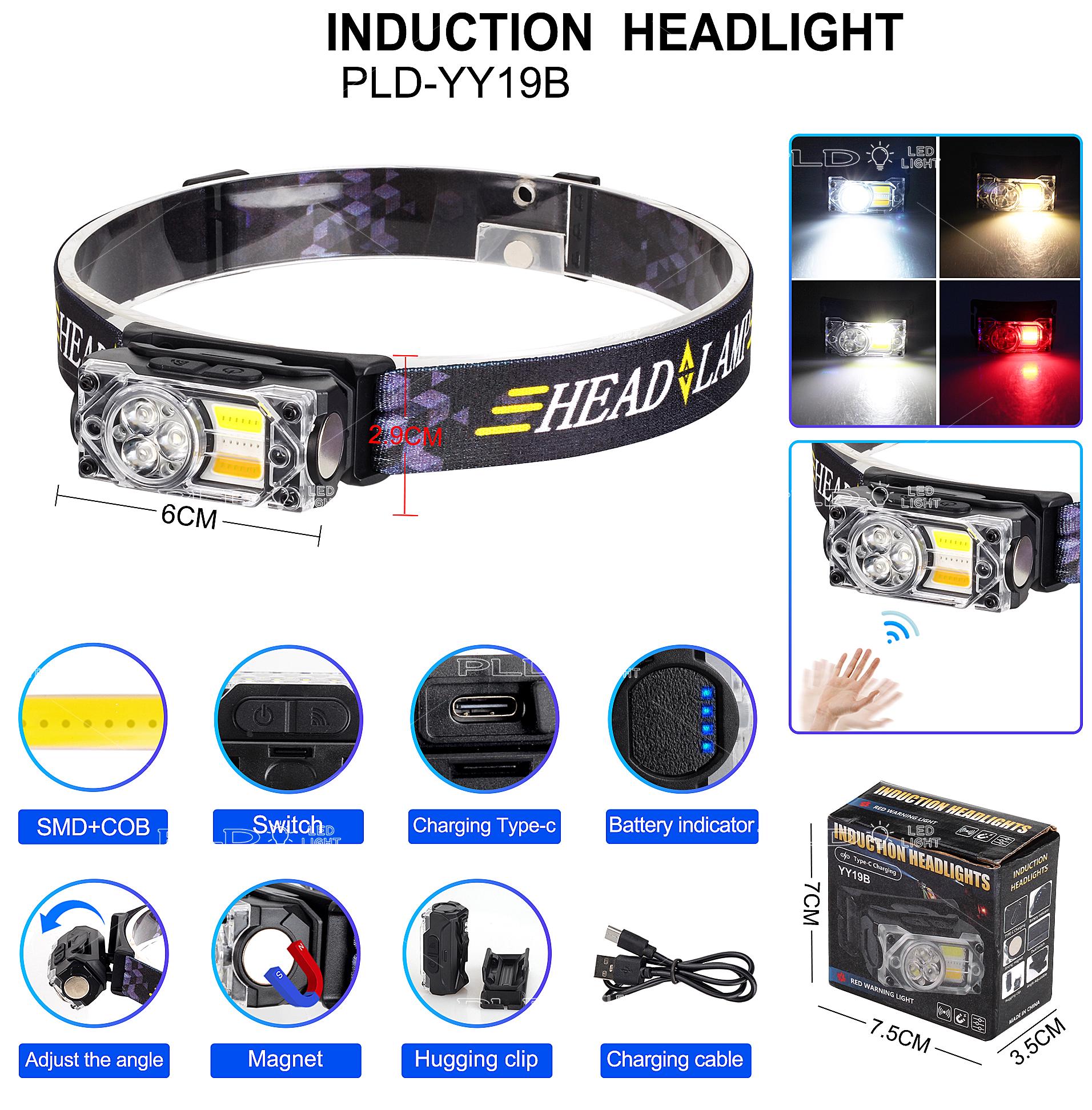 Фонарь налобный YY-19B-3SMD+2COB white/yellow/red Li-Ion/USB-C/Motion sensor/Power indicator/магнит/клипса Black - фото 2 Фонарь налобный YY-19B-3SMD+2COB white/yellow/red Li-Ion/USB-C/Motion sensor/Power indicator/магнит/клипса Black - фото 2