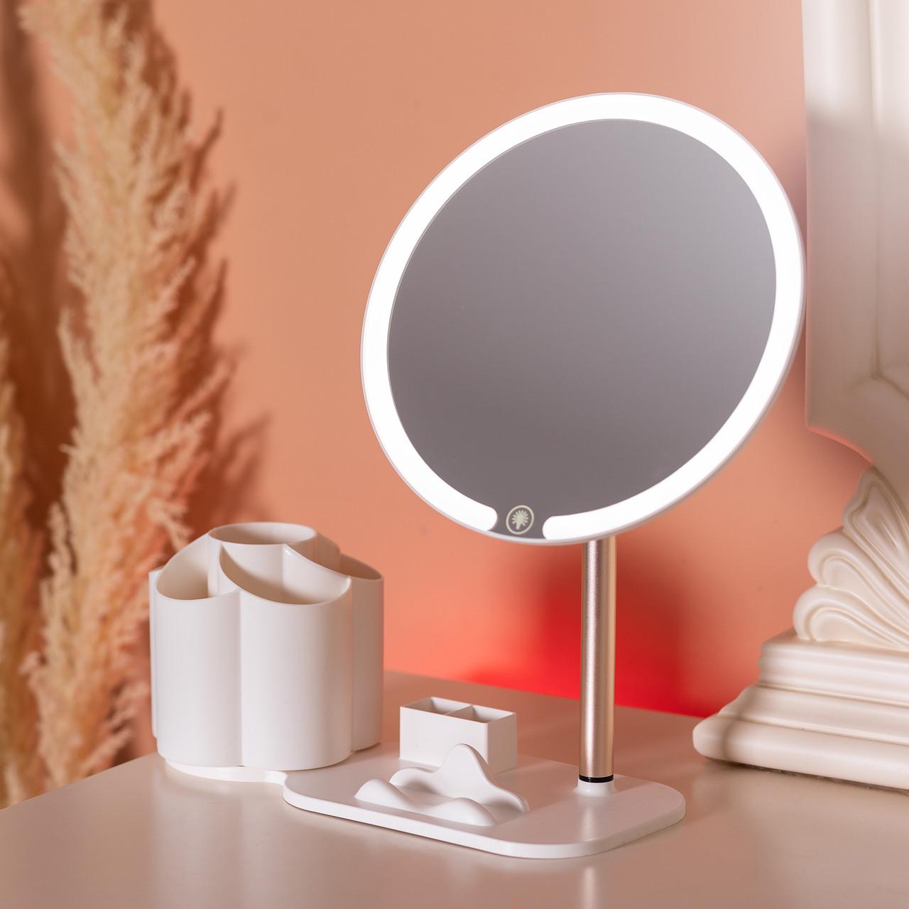 Дзеркало для макіяжу з підсвічуванням кругле настільне з підставкою 21 см Білий (6892) - фото 6 Дзеркало для макіяжу з підсвічуванням кругле настільне з підставкою 21 см Білий (6892) - фото 6