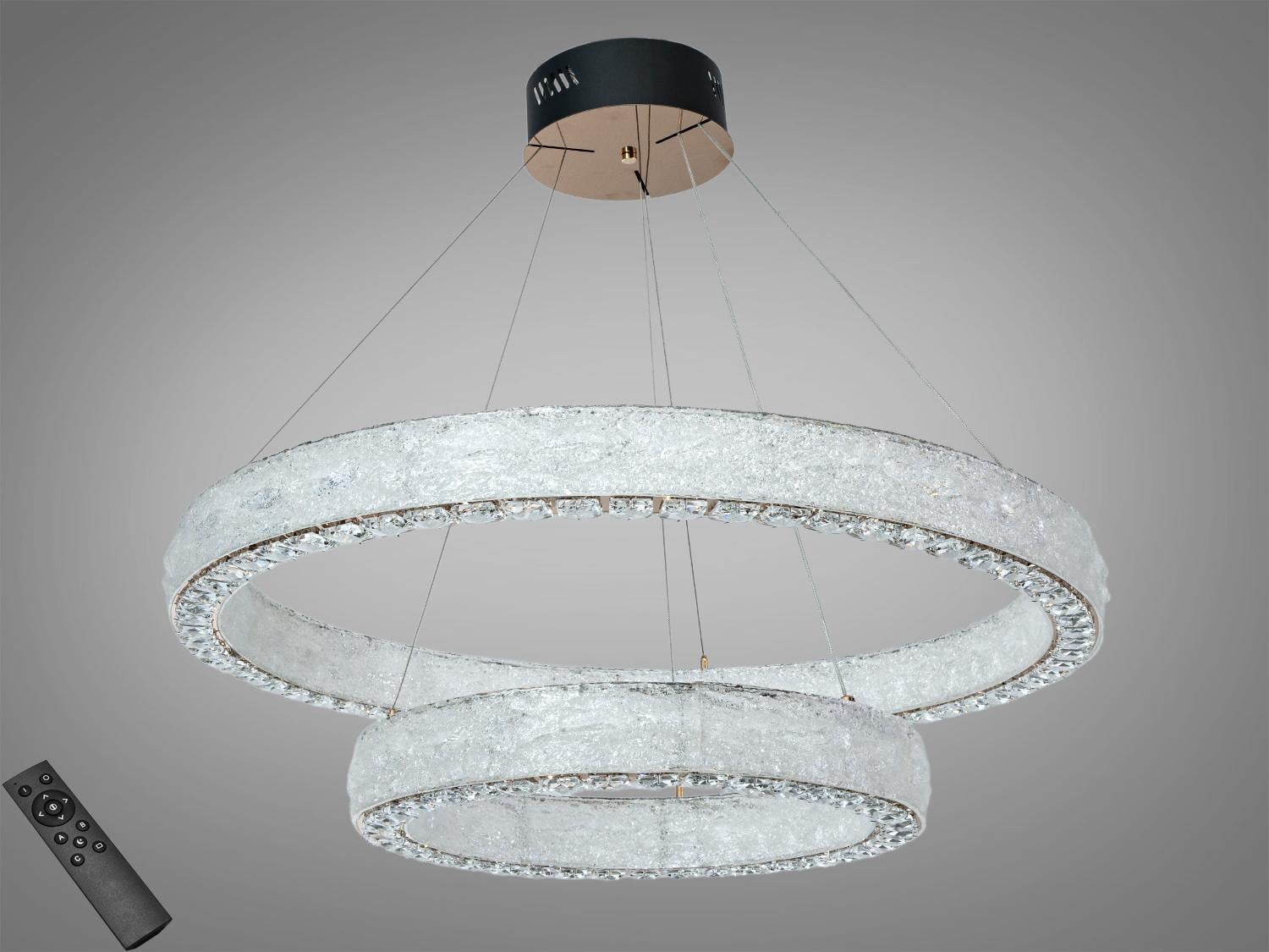 Люстра LED подвесная хрустальная 2 кольца/пульт 142 Вт Золотой (662/800+500GD)