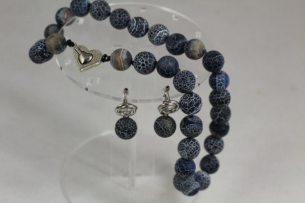 Набір гарнітур Кракле чорний агат 13 мм Сріблястий (29434168)