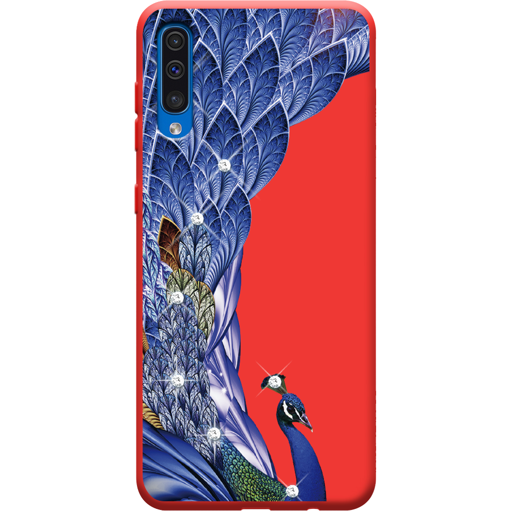 Чохол Boxface Samsung A505 Galaxy A50 Павич зі стразами Червоний силікон  (36417-rs7-37013)