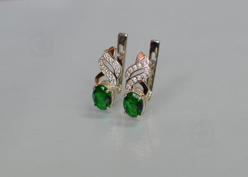 Серебряные серьги Sil с золотыми накладками 117s-9 Зеленый (Sil-767)