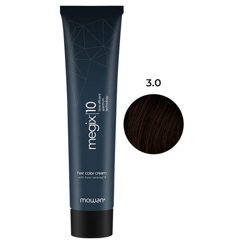 Краска для волос профессиональная Megix10 Mowan с низким содержанием аммиака 3.0 Темно-коричневый 100 мл (2506941855)