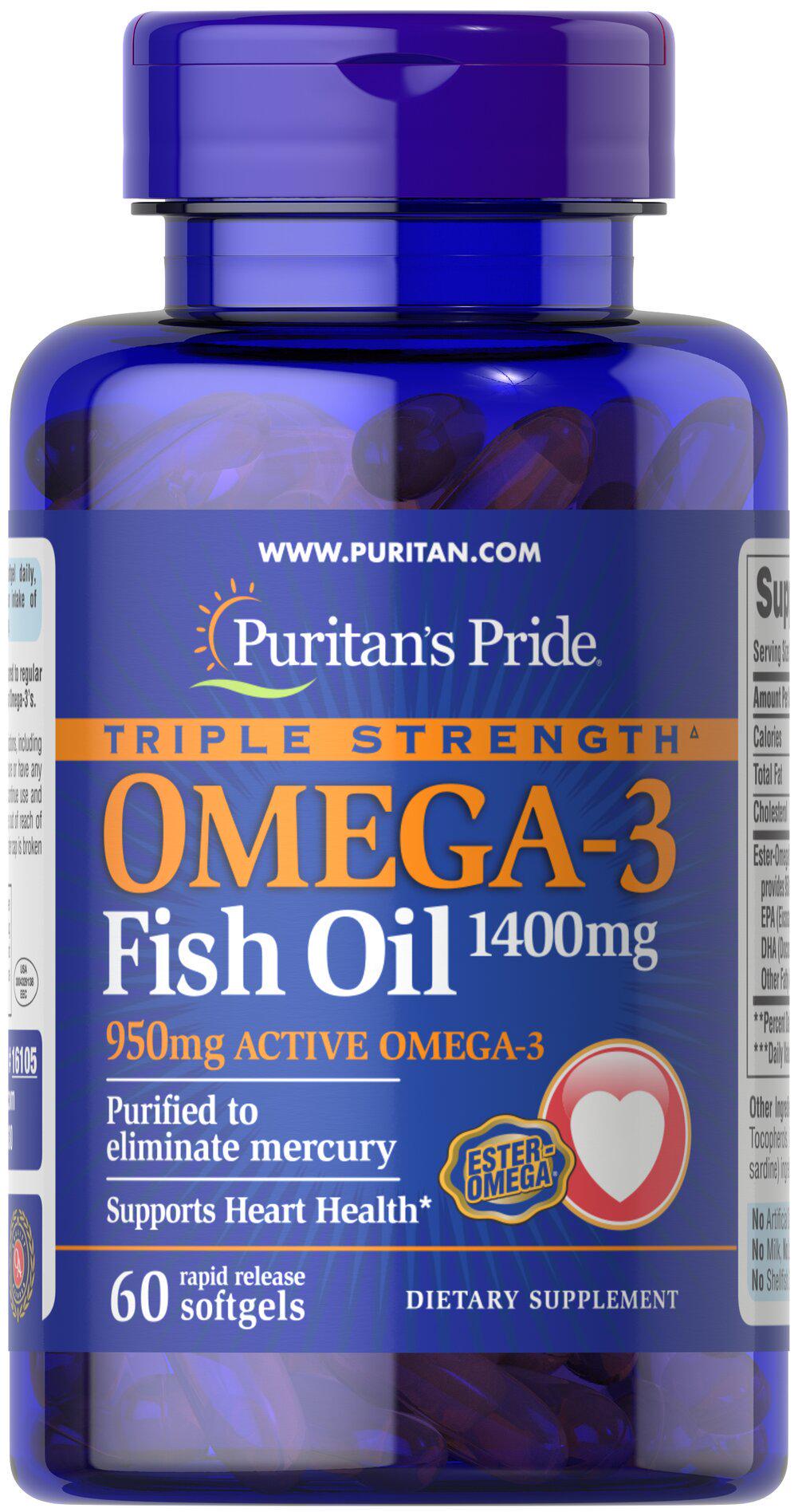 Жирные кислоты Puritans Pride Triple Strength Omega-3 Fish Oil 1400 мг 60 капсул