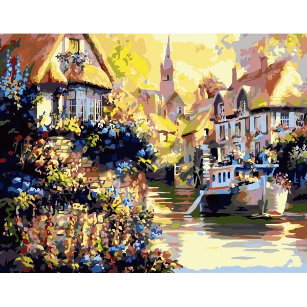 Картина за номерами Strateg Міста Човен у гавані 40х50 см в термопакеті (VA-0216-mt)