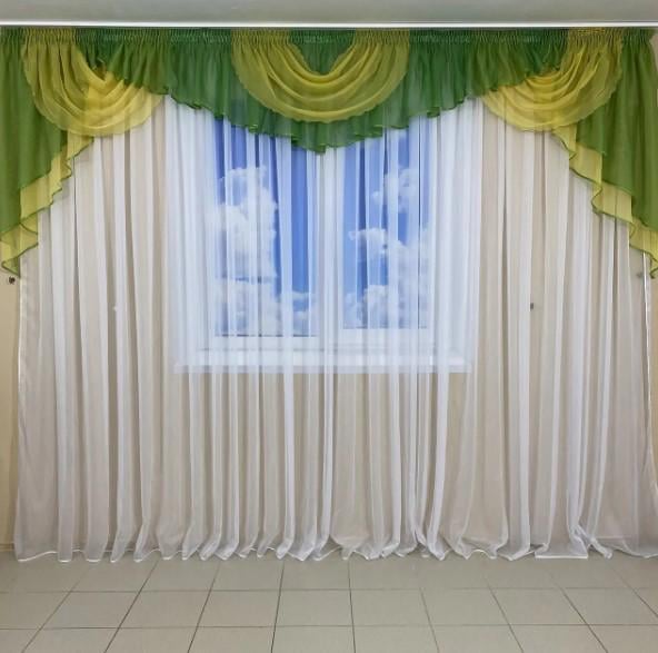 Ламбрекен из шифона 3-3,5 м Зеленый/Желтый (101)