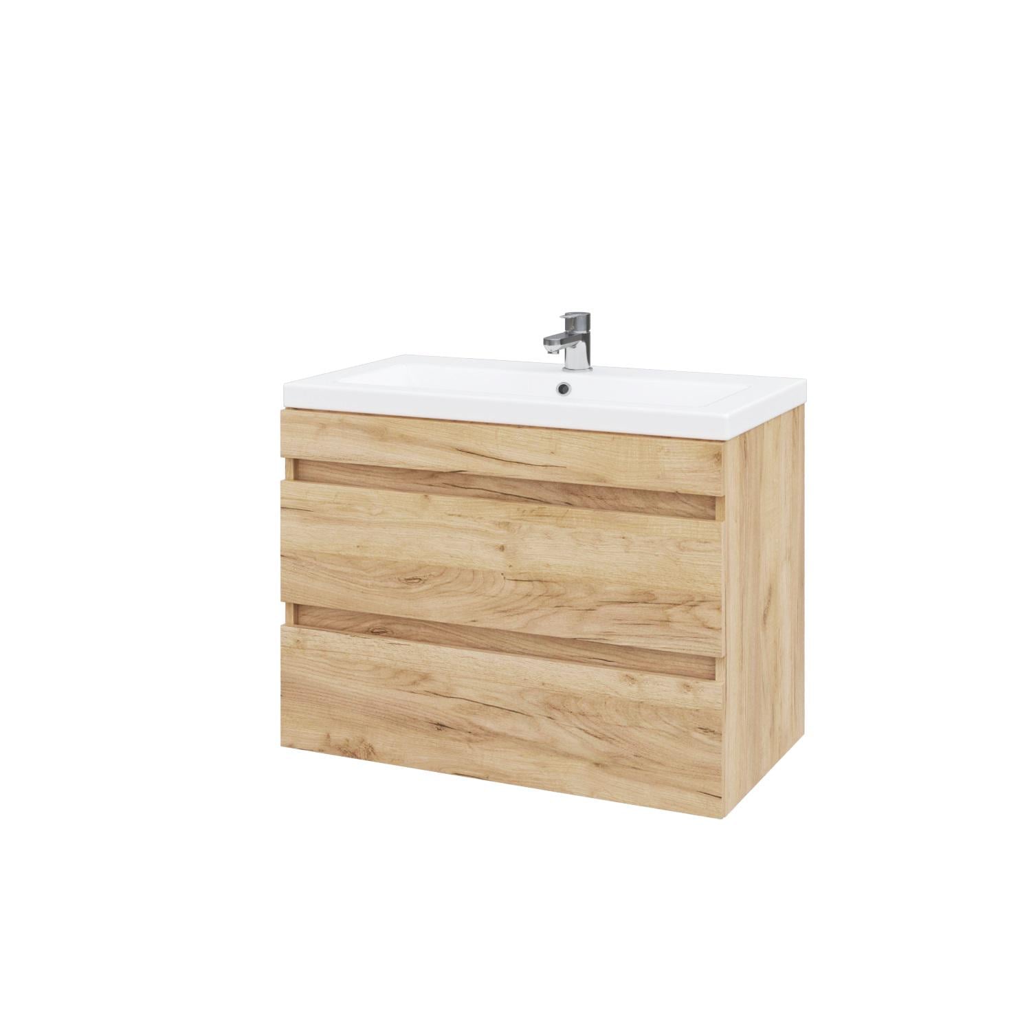 Тумба для ванної кімнати підвісна MEBLIBUD RENE 80 з 2-ма шухлядами з умивальником Cers 80 см Дуб крафт золотий (45236/1)