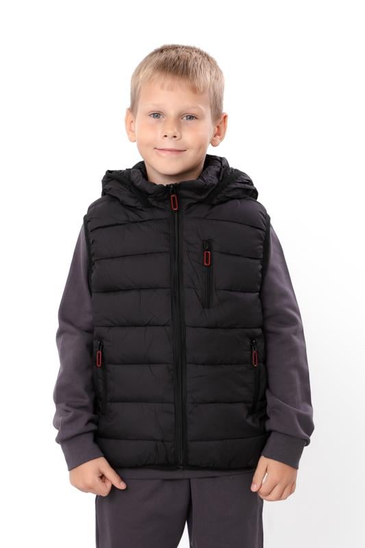 Жилетка стьобана демісезонна для хлопчика з капюшоном Носи Своє L Чорний (14279)