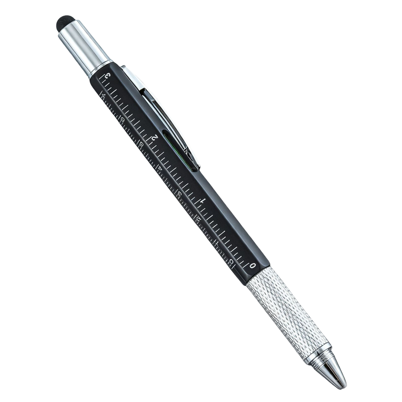 Ручка стилус 6 в 1 с уровнем и линейкой 15х1 см Черный (U9644)