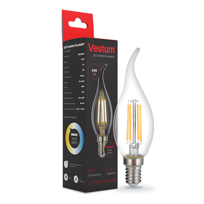 Лампа светодиодная филаментная Vestum С35Т Е14 5Вт 220V 3000К 1-VS-2410 (24628301)