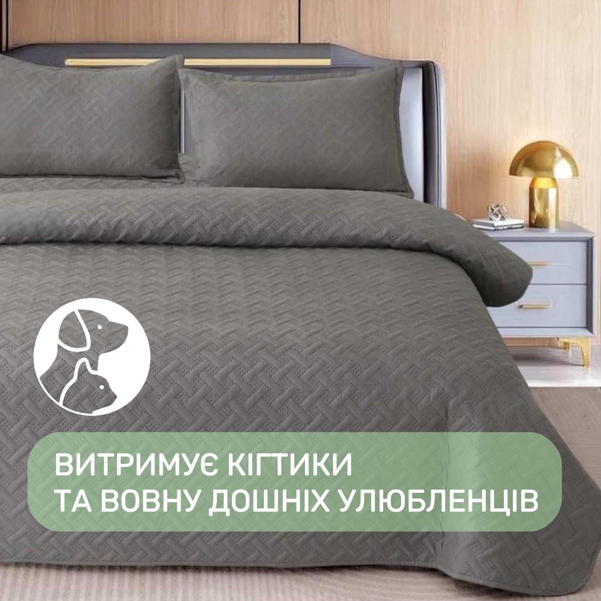 Покрывало стеганое и 2 наволочки с подушками Koloco 100% хлопок евро 200х230 см Графитовый (41708) - фото 3 Покрывало стеганое и 2 наволочки с подушками Koloco 100% хлопок евро 200х230 см Графитовый (41708) - фото 3