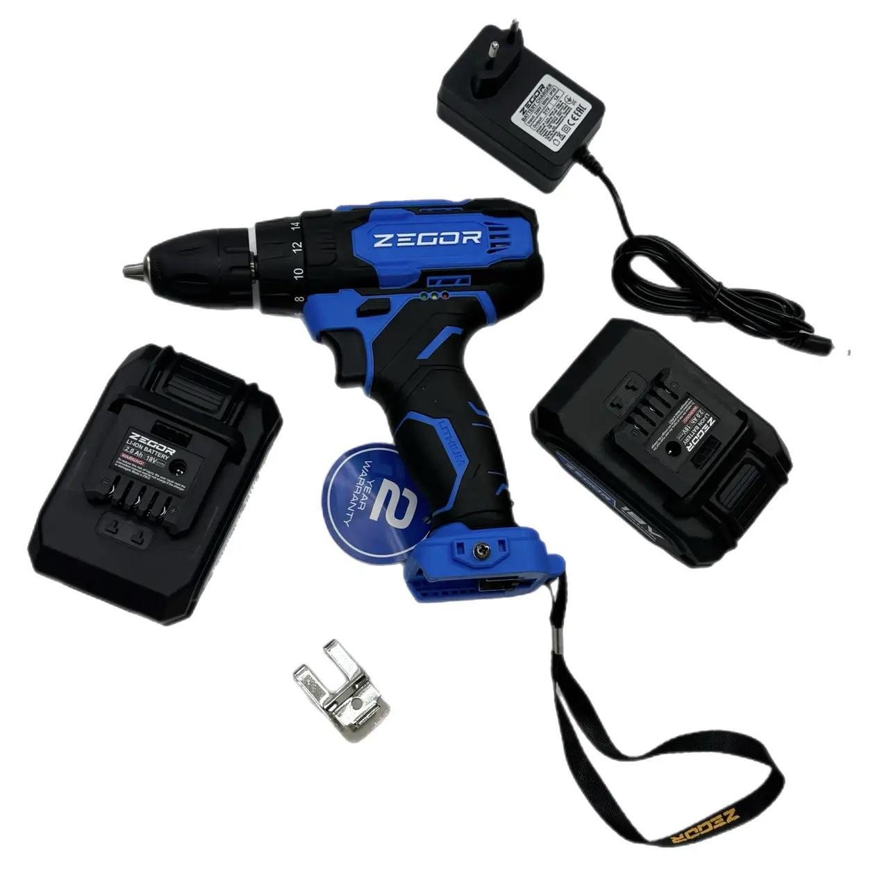 Шуруповерт аккумуляторный универсальный Zegor CDA-18/18В/35 Нм/две скорости/2 батареи 18 В 2 Ач/Реверс/Подсветка - фото 8 Шуруповерт аккумуляторный универсальный Zegor CDA-18/18В/35 Нм/две скорости/2 батареи 18 В 2 Ач/Реверс/Подсветка - фото 8