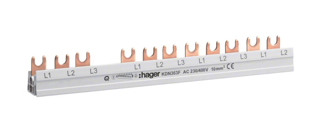 Шина Hager KDN363F фазная 3P 10 кв. мм 12M (000184824)