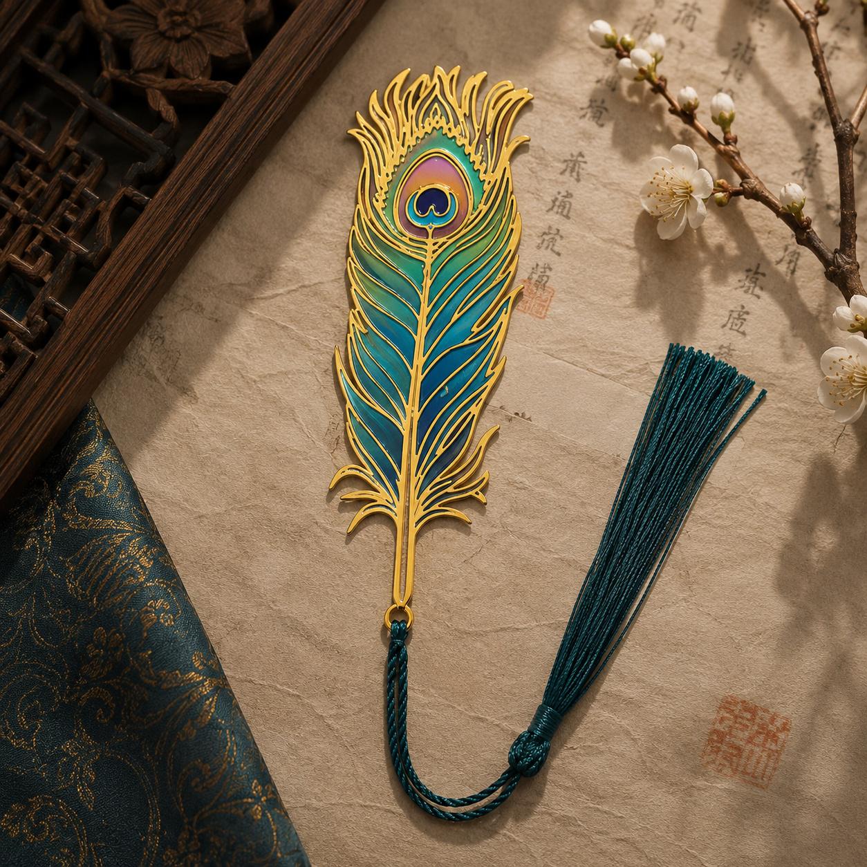 Закладка для книг металева Elegant Feather Перо павичеве Бірюзовий (37243285)