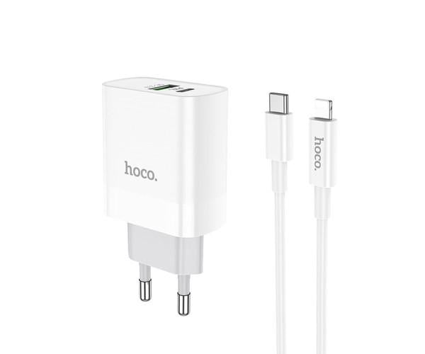 Устройство зарядное сетевое Hoco C80A Usb 3,1A PD QC3,0 Type-C-Lightning 18W 1 м White - фото 1