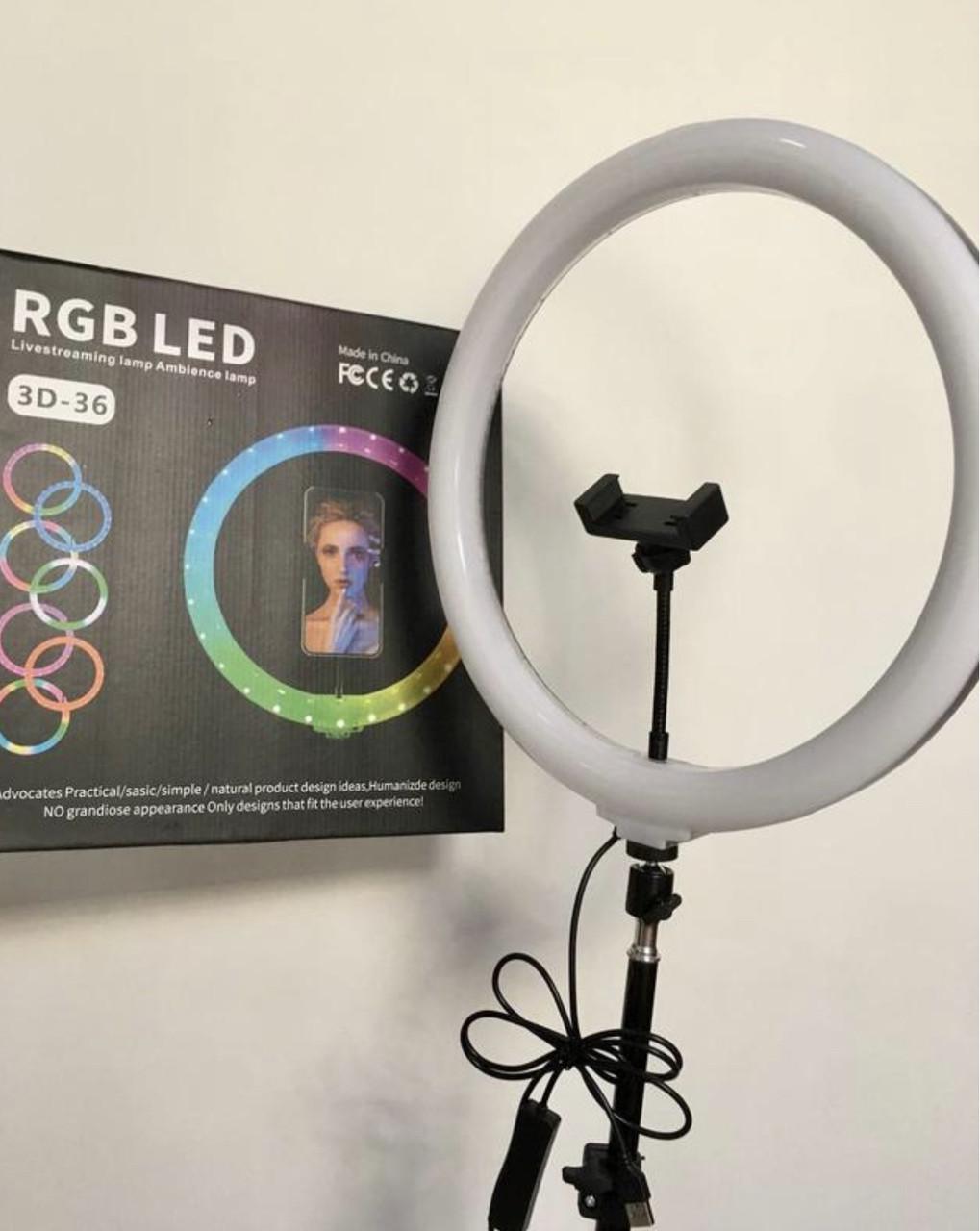 Кольцевая лампа RGB RD-36 см цветная на 25 Вт со штативом и держателем на USB - фото 2 Кольцевая лампа RGB RD-36 см цветная на 25 Вт со штативом и держателем на USB - фото 2