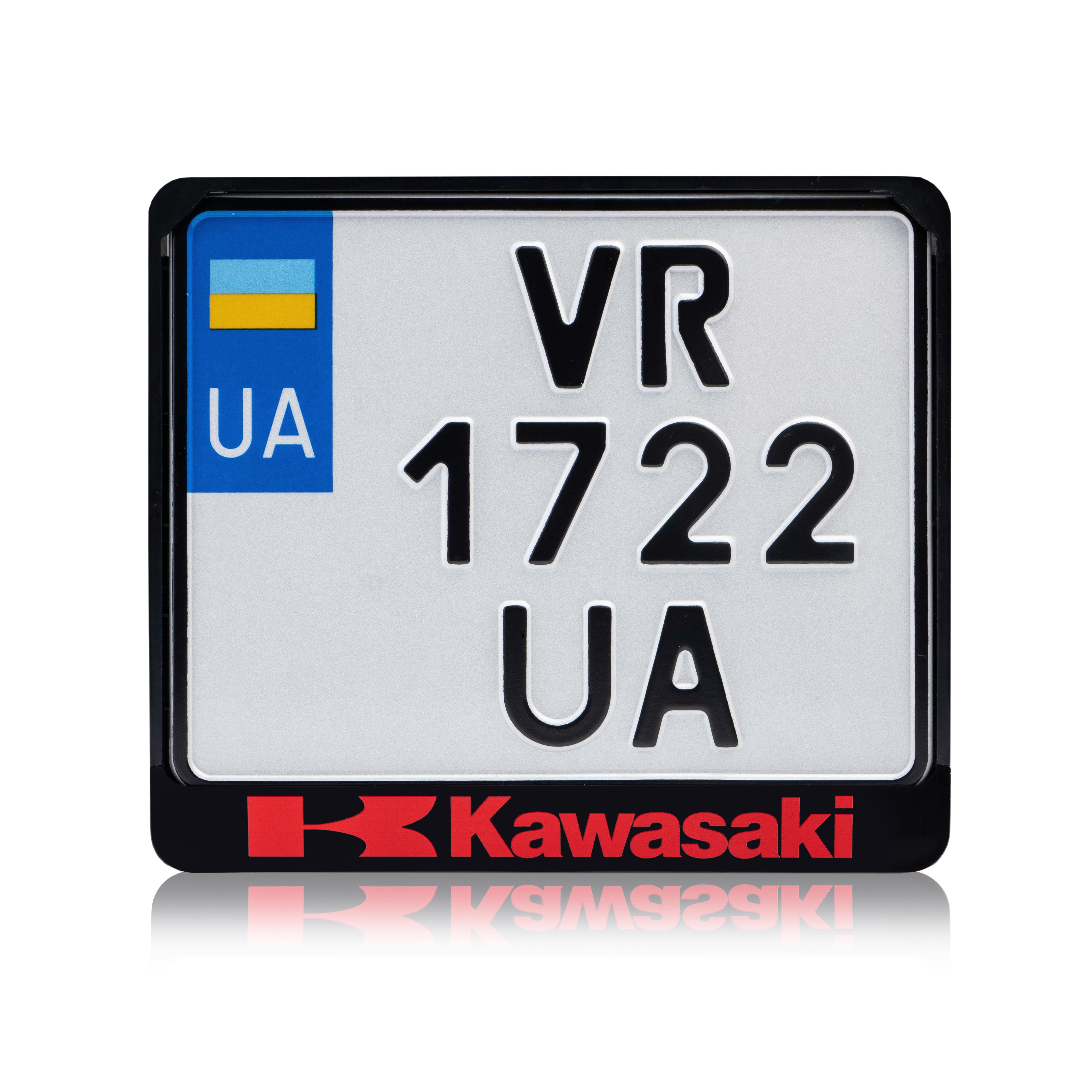 Рамка для мотоциклетного номера "Kawasaki" 174х220 мм Черный/Красный (VH-ABS1722KW1RL)
