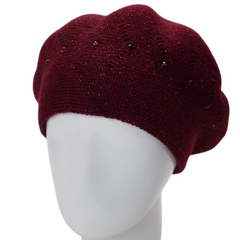 Берет женский Lirus БЕАТРИС с люрексовой нитью двойной с узором и стразами one size Бордовый (280701) - фото 1 Берет женский Lirus БЕАТРИС с люрексовой нитью двойной с узором и стразами one size Бордовый (280701) - фото 1