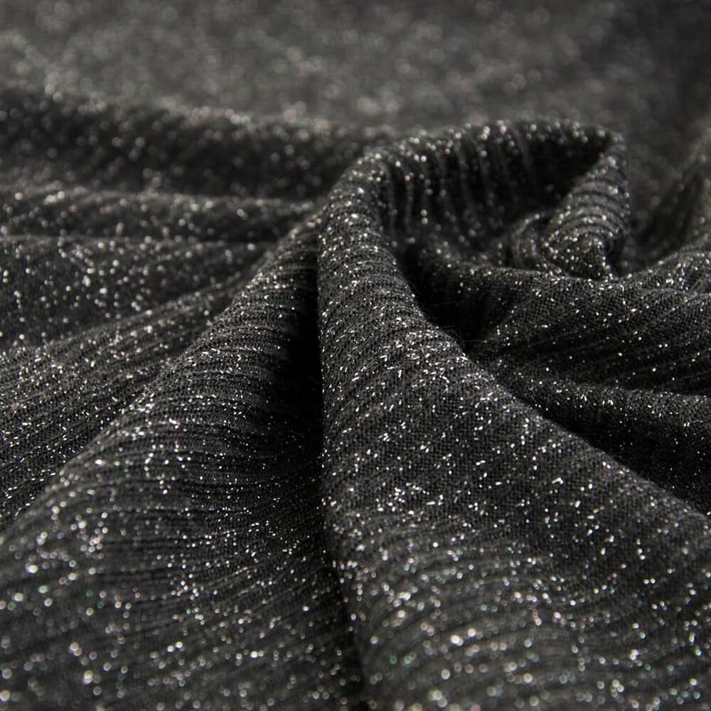 Ткань трикотаж Полоса V-1/1 с металликом Черный (12593)